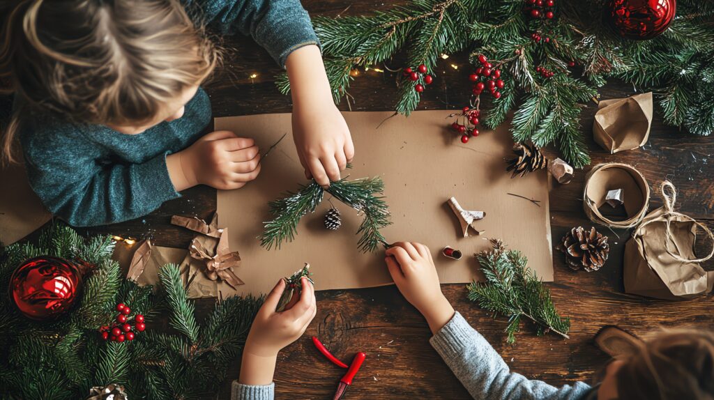 Weihnachtsgesteck mit Eltern und Kindern