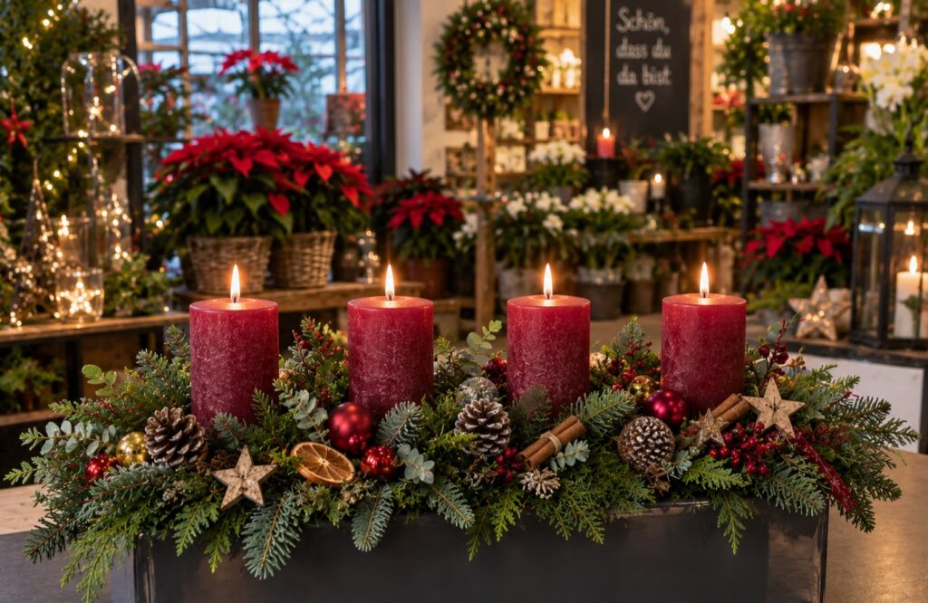 Weihnachtsgesteck mit Eltern und Kindern